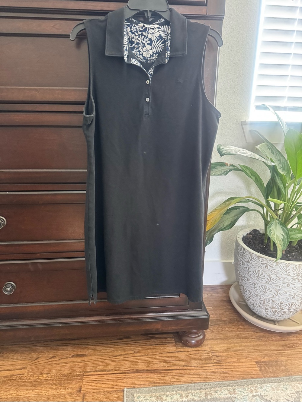 Tommy Bahama Black with Blue and White Floral Trim Polo dress